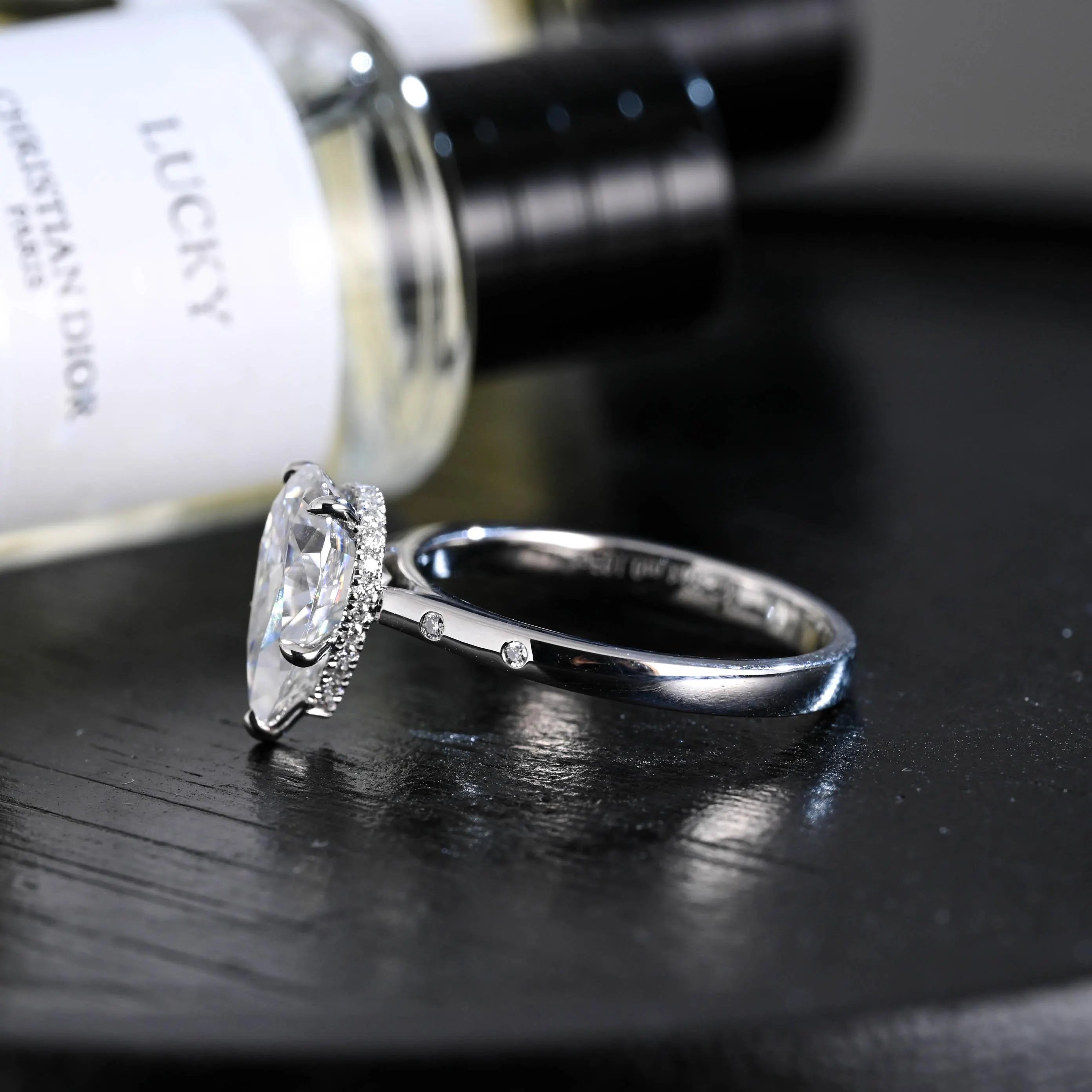 Solid Gold Hidden Halo Pear Moissanite Engagement Ring, Anniversary Gift Birthday Gift for Women