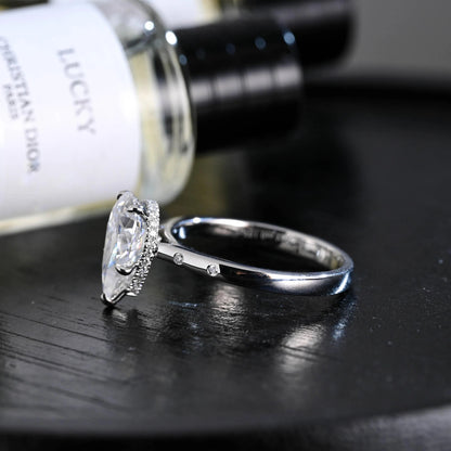 Solid Gold Hidden Halo Pear Moissanite Engagement Ring, Anniversary Gift Birthday Gift for Women