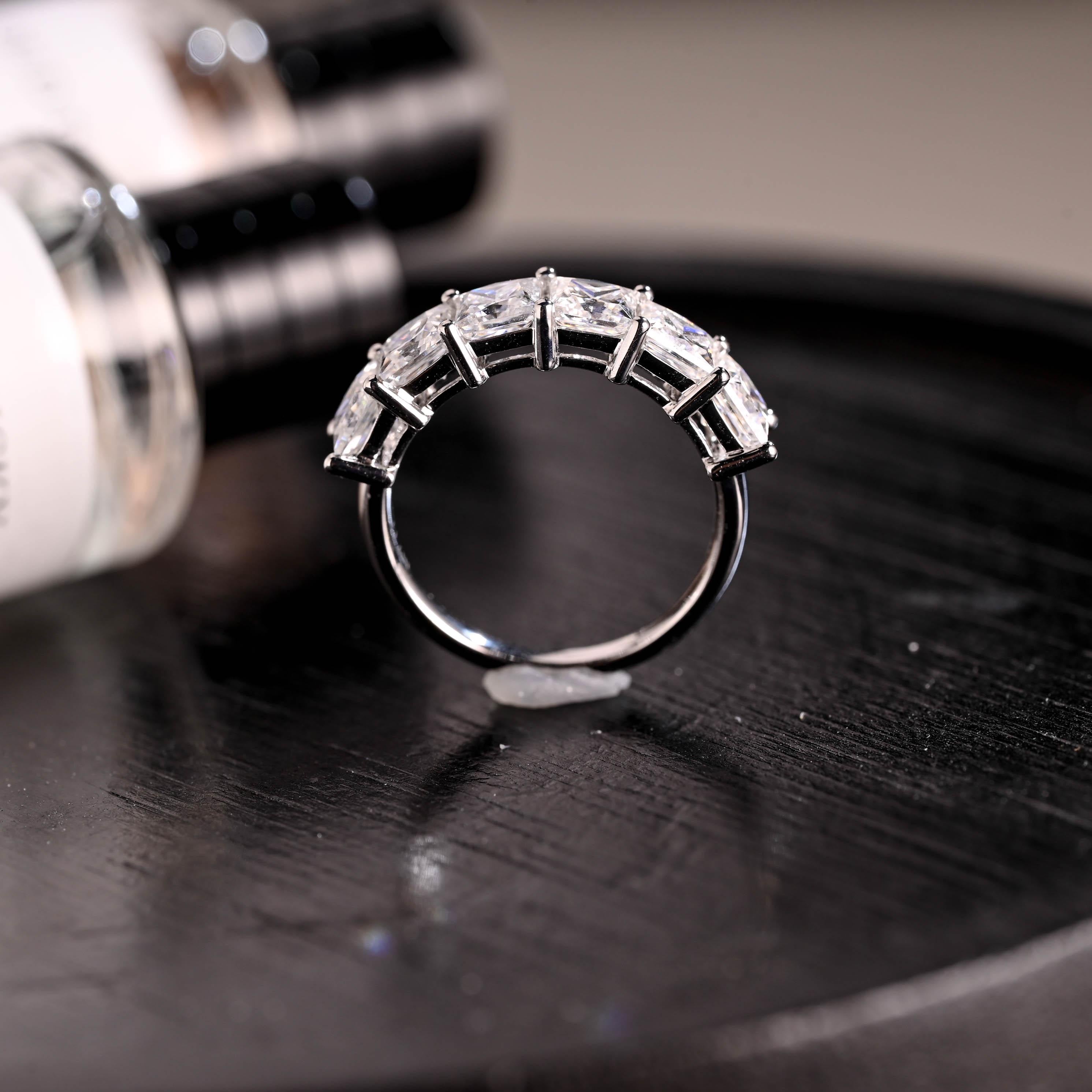 Solid Gold Princess Cut Moissanite Wedding Band, Stackable Ring