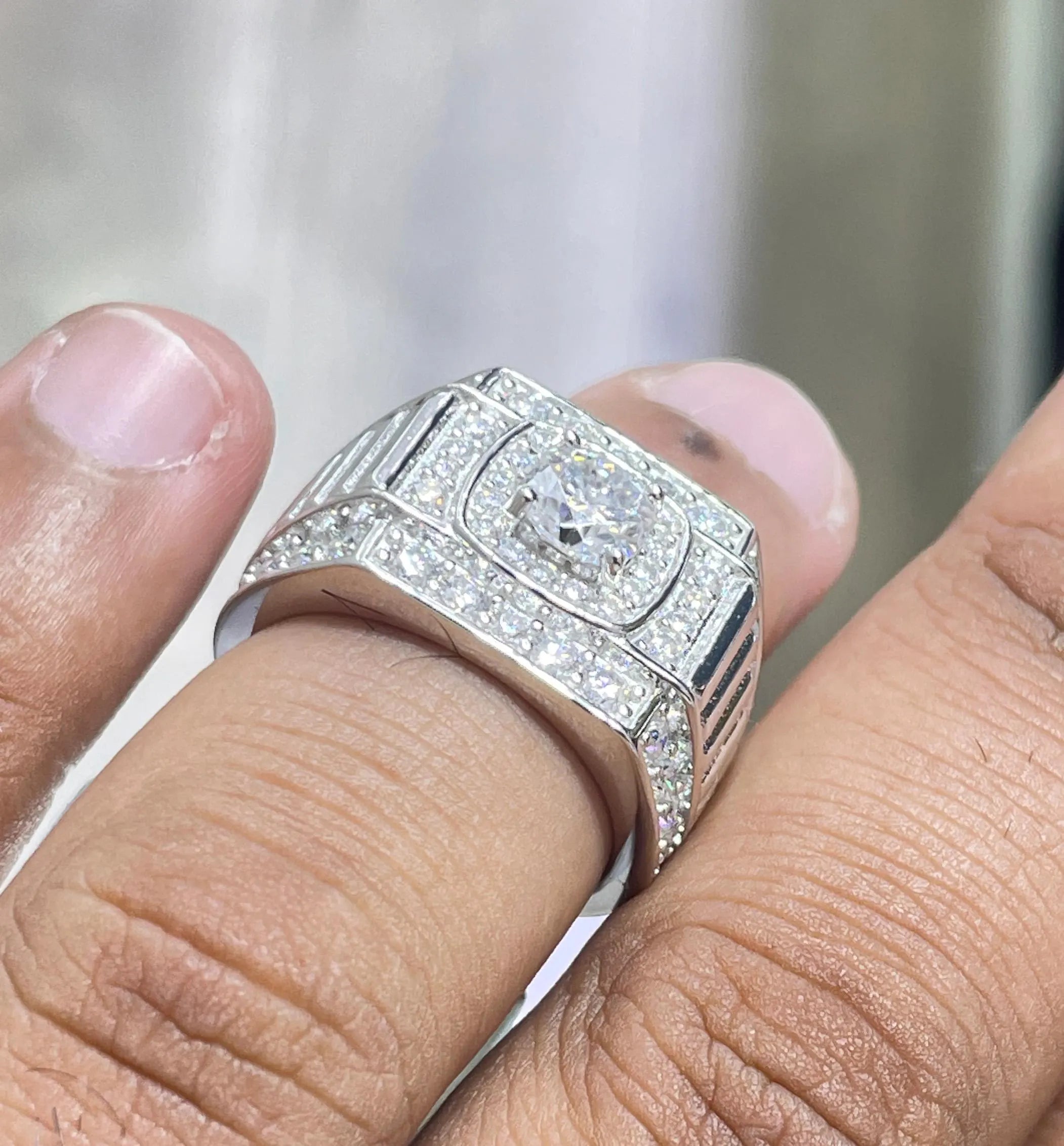 Iced Out Baguette Moissanite Ring: 925 Silver Hip Hop Pinky Ring
