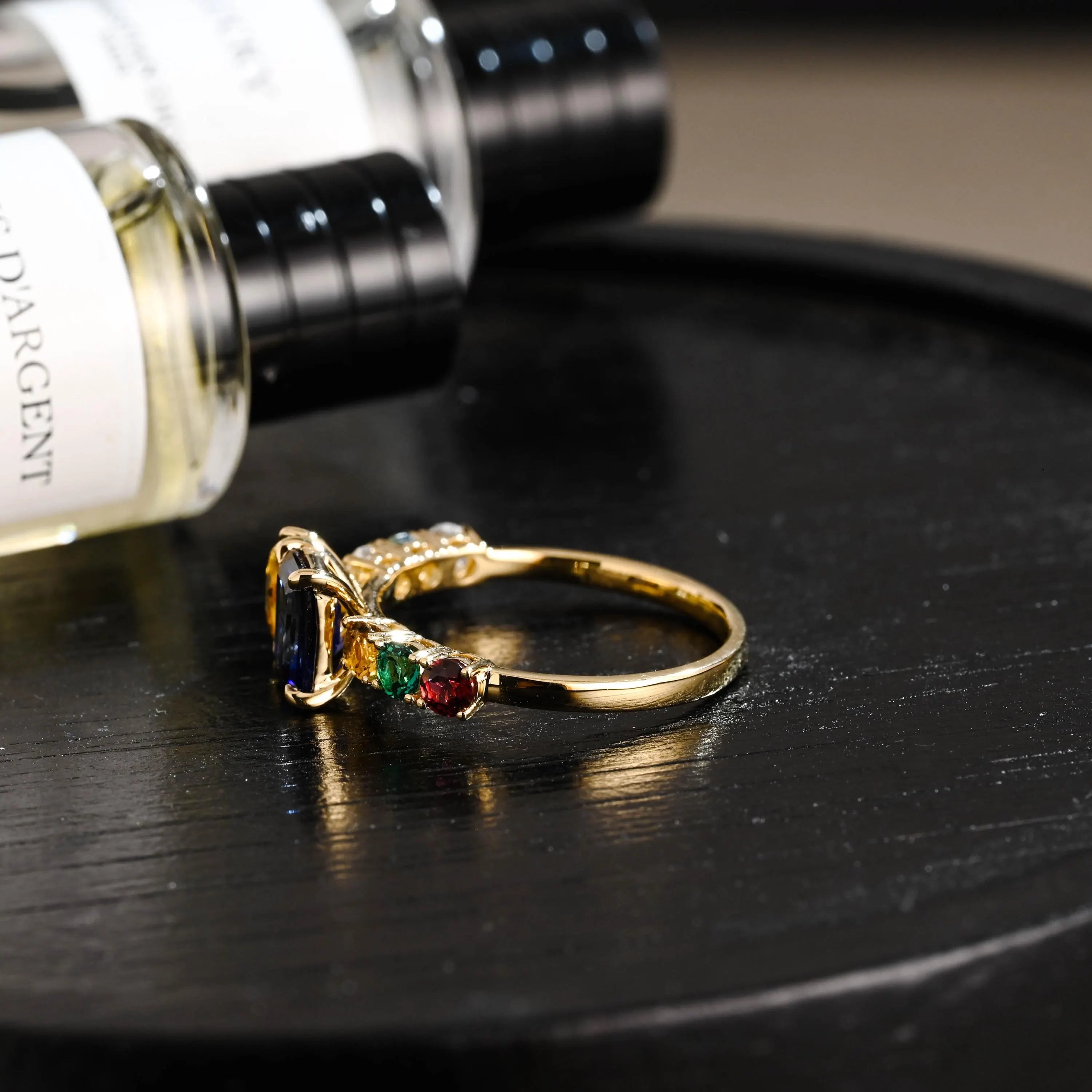 Solid Gold Toi et Moi Emerald Cut Lab Grown Sapphire & Pear Citrine Engagement Ring