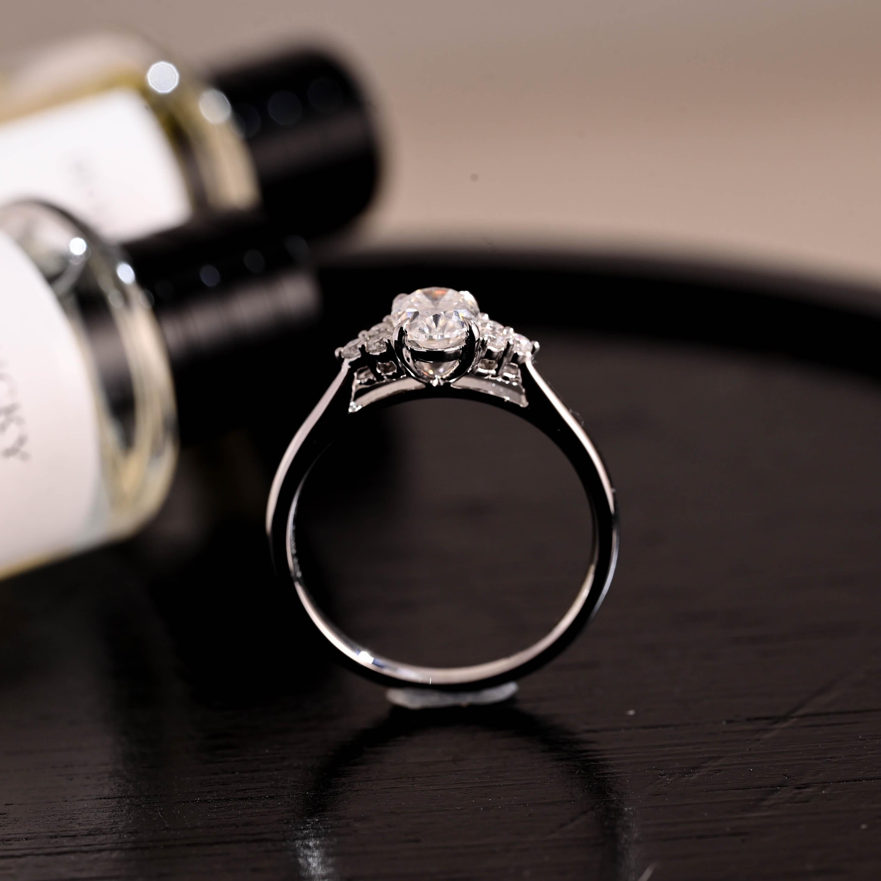 Solid Gold Cathedral Setting Oval Cut Moissanite Engagement Ring, Anniversary Ring for Women
