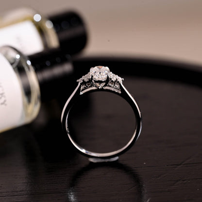 Solid Gold Cathedral Setting Oval Cut Moissanite Engagement Ring, Anniversary Ring for Women