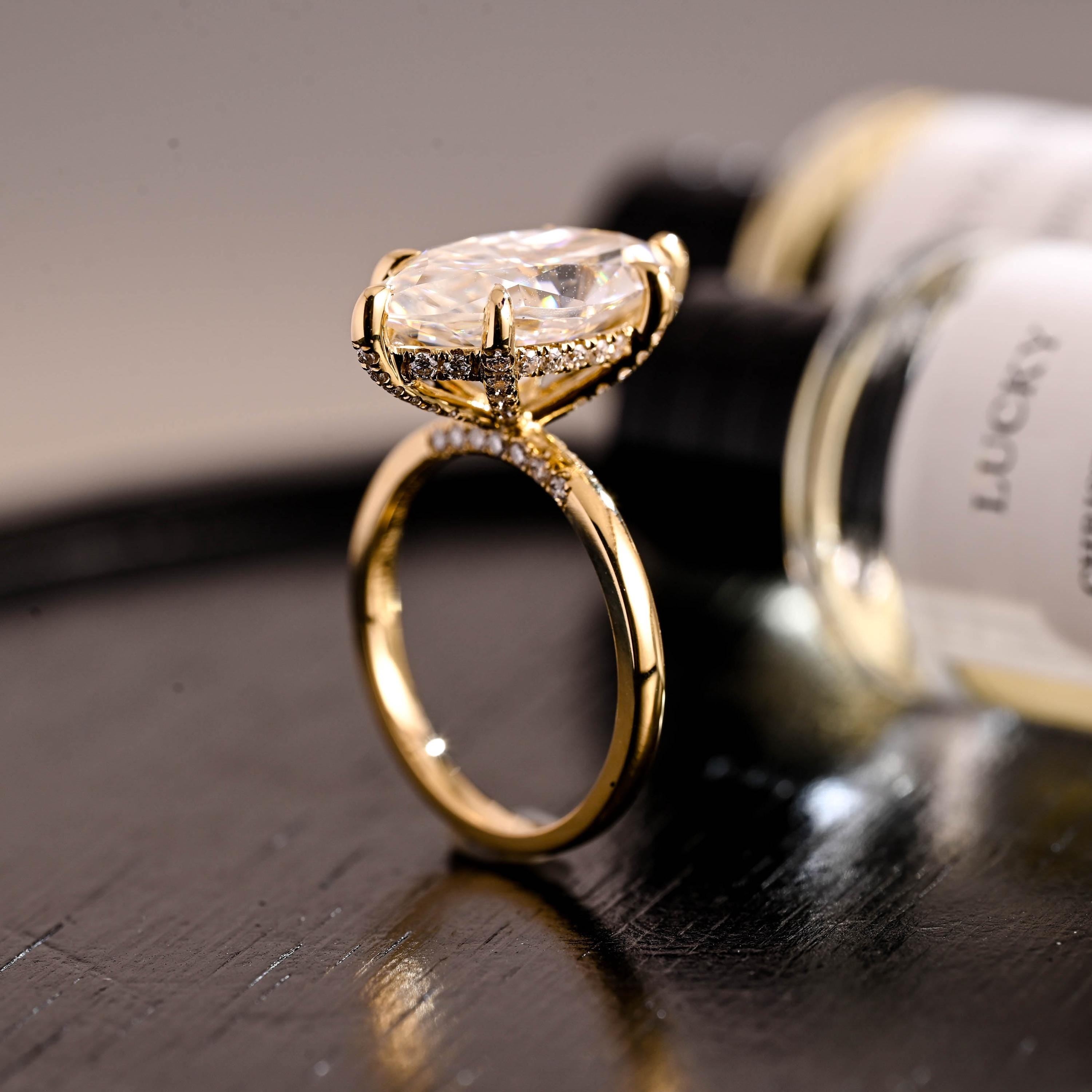 Prong Pave Marquise Cut Moissanite Ring, Solid Gold Wedding Ring, Anniversary Gift