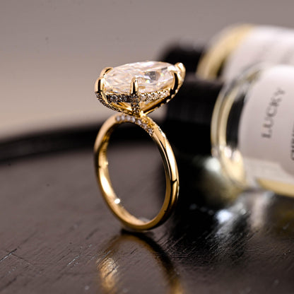 Prong Pave Marquise Cut Moissanite Ring, Solid Gold Wedding Ring, Anniversary Gift
