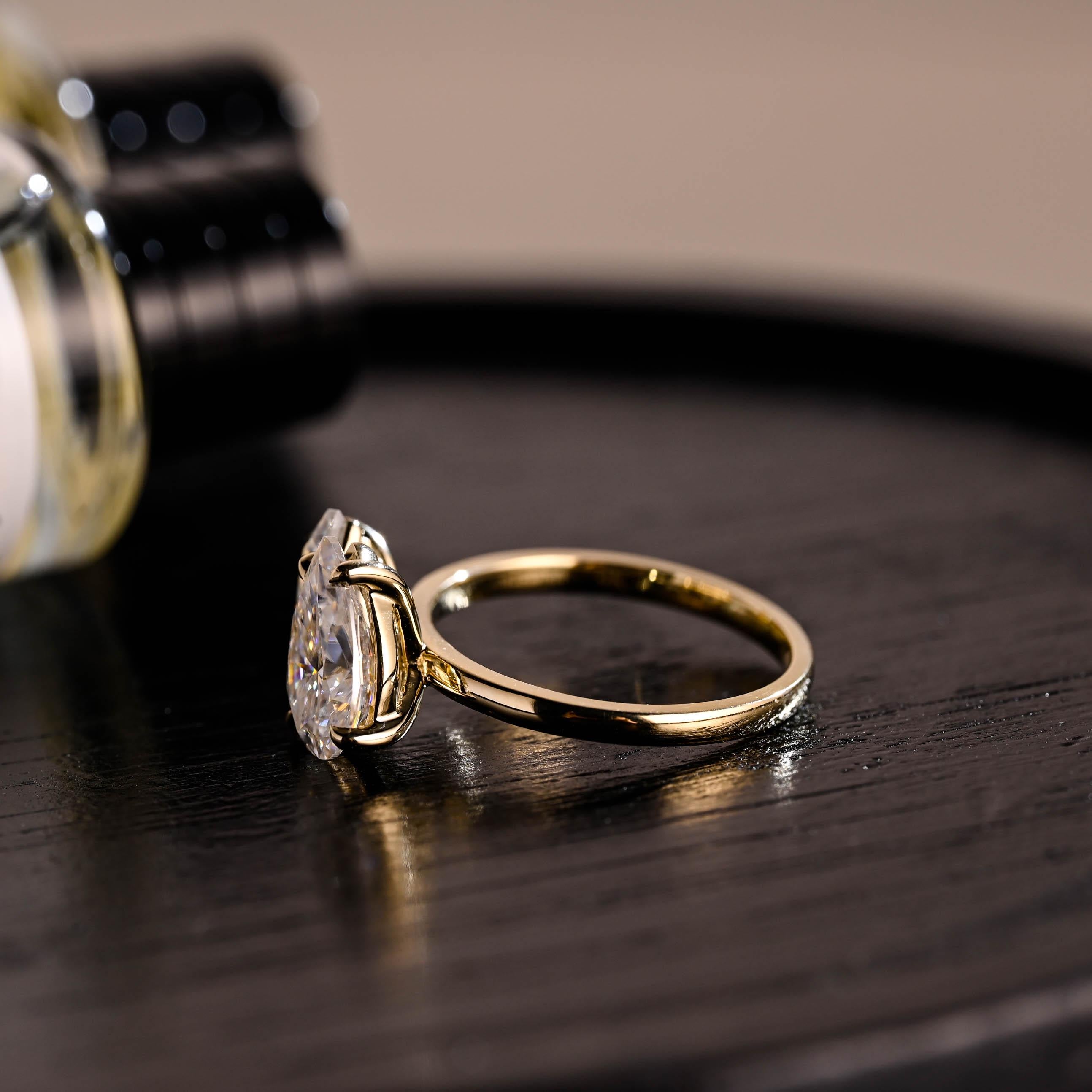 Toi et Moi Moissanite Engagement Ring, Marquise/Pear Cut Moissanite Solid Gold Ring, Two-Stone Wedding Ring