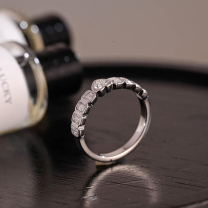 Solid Gold Heart & Emerald Cut Moissanite Wedding Band, Anniversary Gift