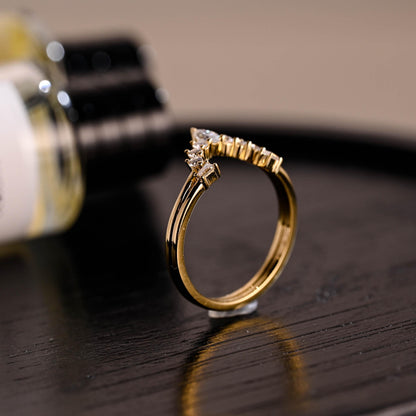 Solid Gold Moissanite Nesting Wedding Band, Stackable Curved Ring