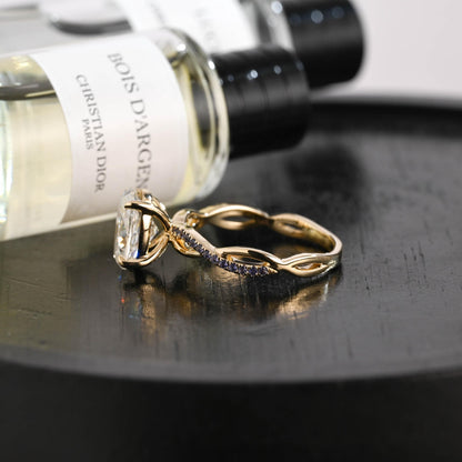 Solid Gold Oval Cut Moissanite Engagement Ring, Twisted Proposal Ring
