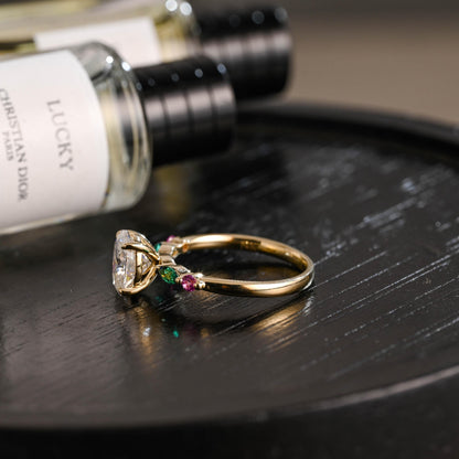 Solid Gold Oval Cut Moissanite Engagement Ring, Anniversary Gift for Women