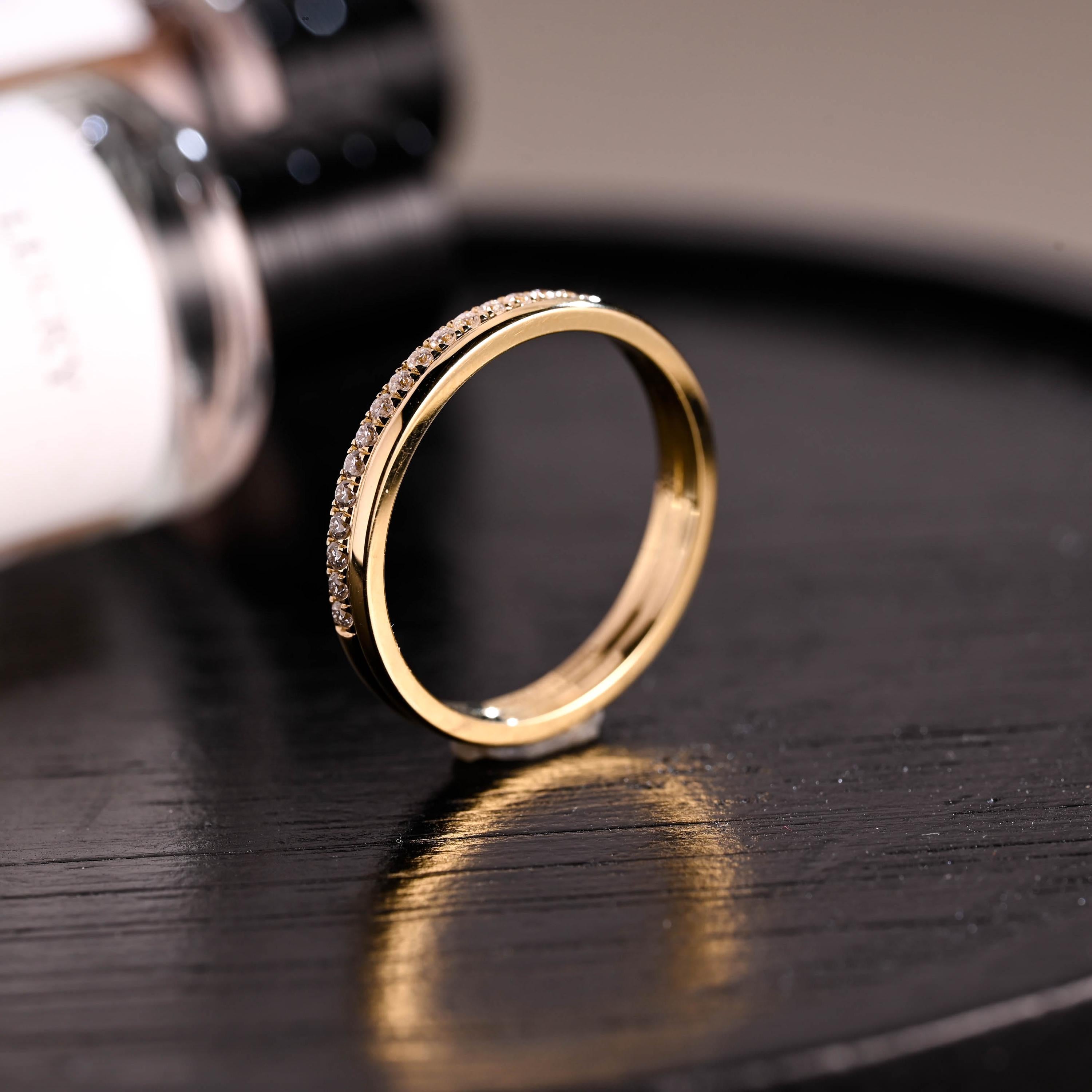Moissanite Pave Solid Gold Wedding Band, Eternity Ring