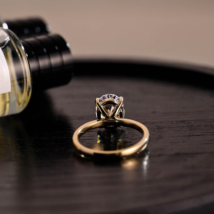Solid Gold Crushed Ice Oval Cut Moissanite Engagement Ring, Solitaire Wedding Ring