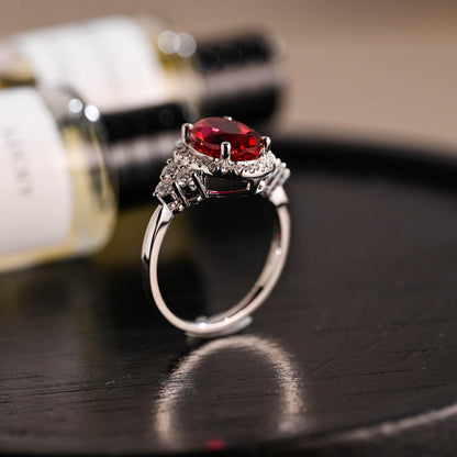 Solid Gold Oval Cut Lab Grown Ruby Engagement Ring, Halo Wedding Ring