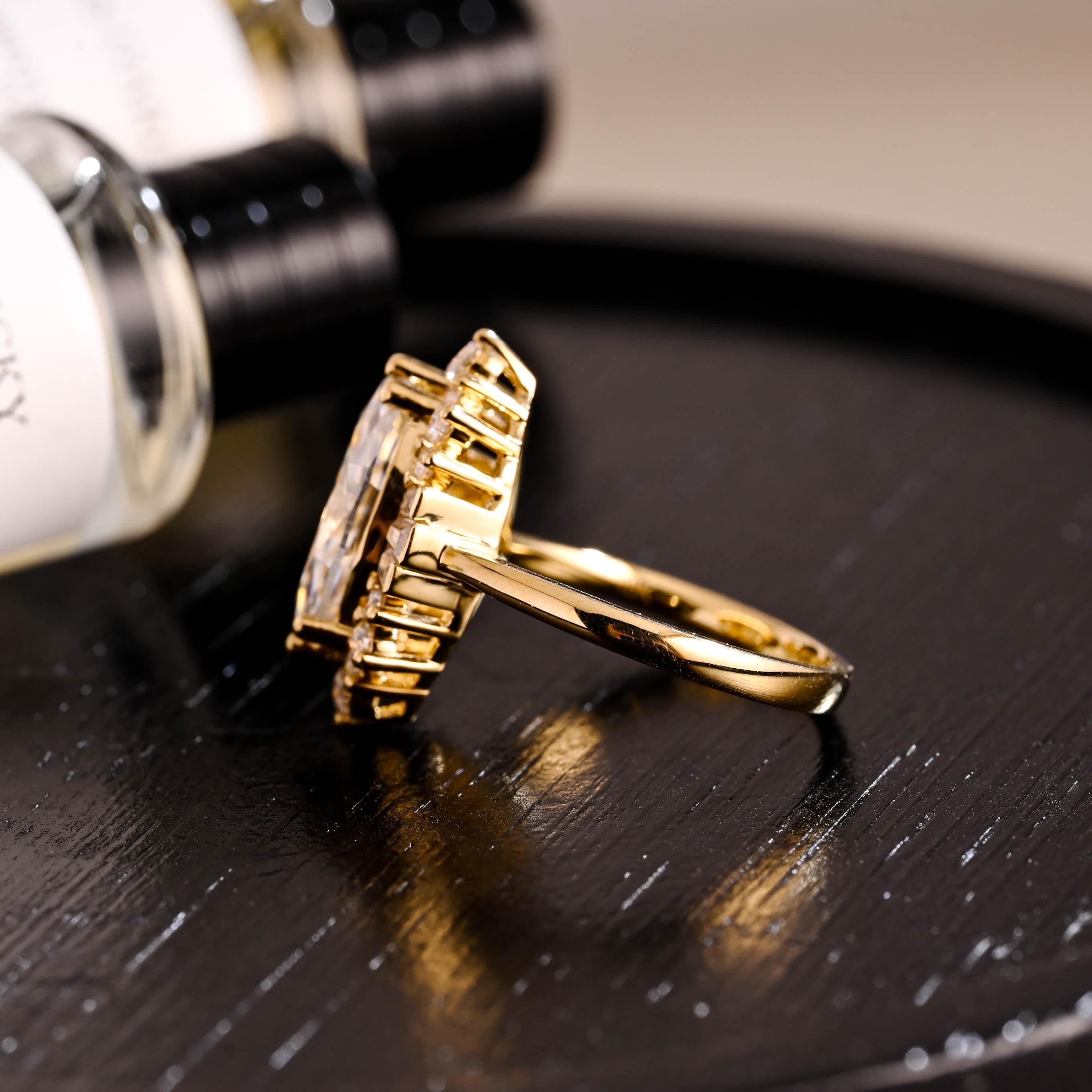 Starburst Marquise Moissanite Engagement Ring, Solid Gold Promise Ring