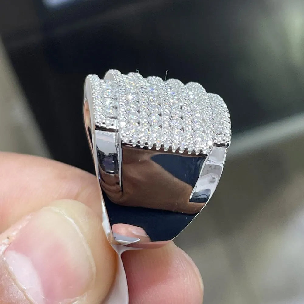 Iced Out Moissanite Pinky Ring: 925 Sterling Silver Hip Hop Jewelry