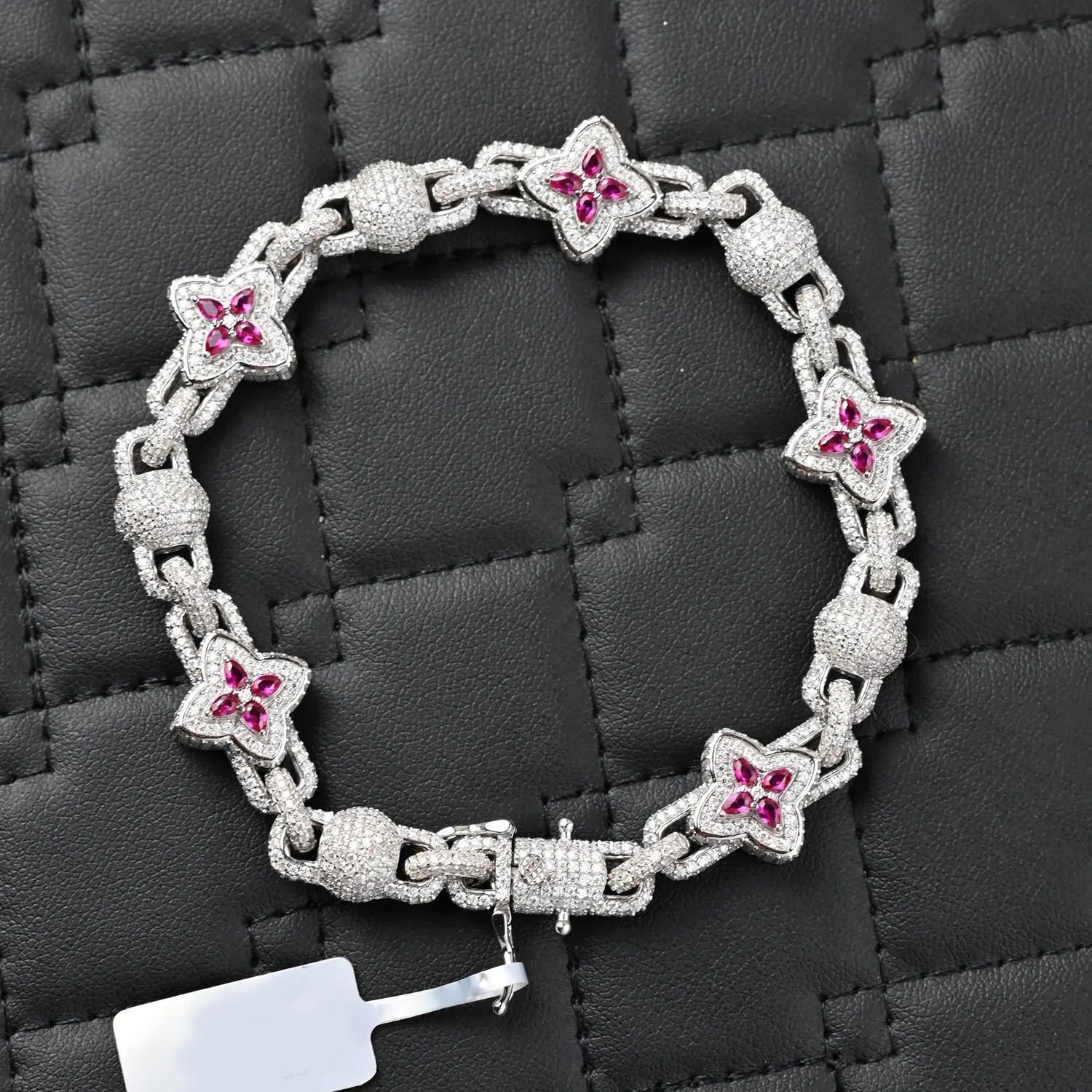 Moissanite Clover Tennis Bracelet: 13 Carat D VVS1 Sterling Silver