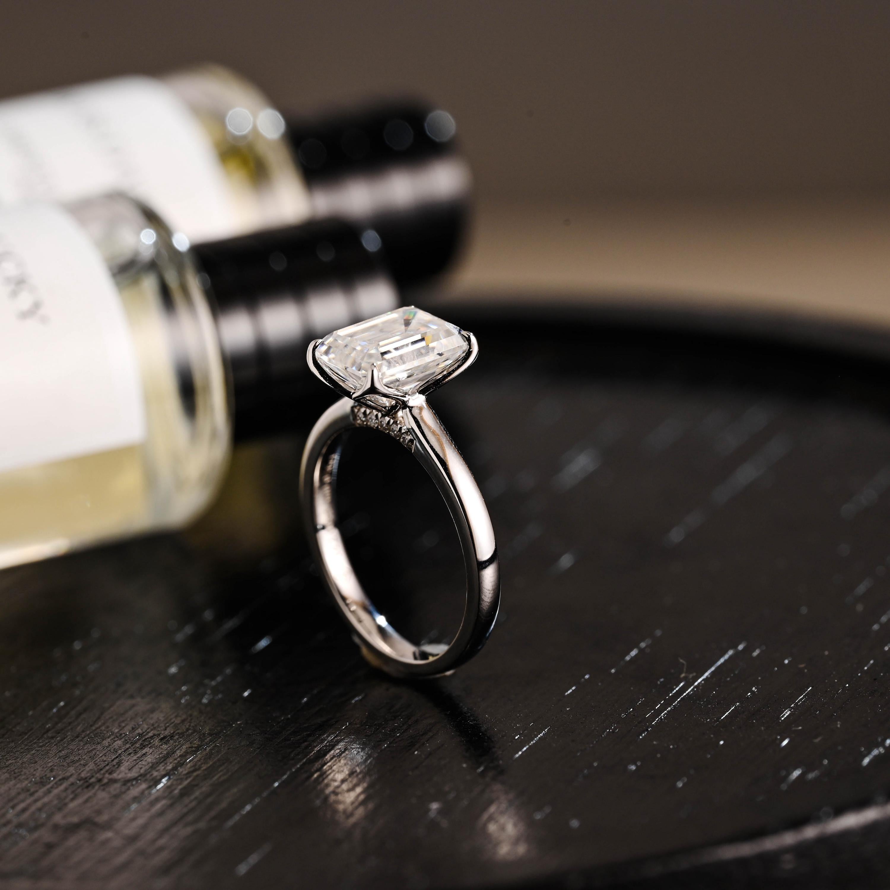 Solid Gold Emerald Cut Moissanite Engagement Ring, Proposal Ring, Promise Ring, Wedding Ring, Anniversary Gift for Birthday Gift Women Wife