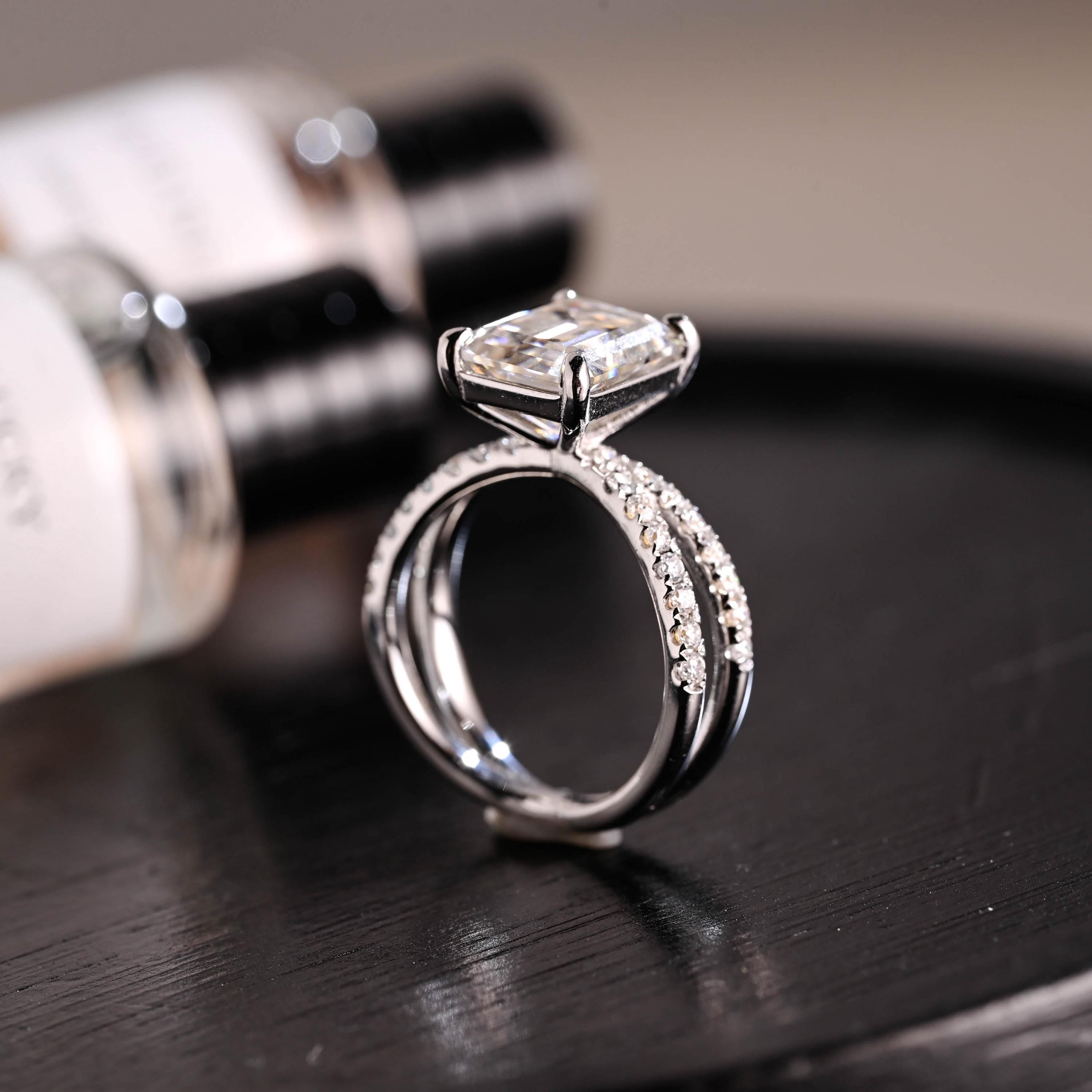Solid Gold Emerald Cut Moissanite Engagement Ring, Proposal Ring, Promise Ring, Wedding Ring, Anniversary Gift Birthday Gift for Women Wife