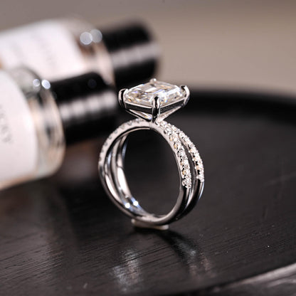 Solid Gold Emerald Cut Moissanite Engagement Ring, Proposal Ring, Promise Ring, Wedding Ring, Anniversary Gift Birthday Gift for Women Wife