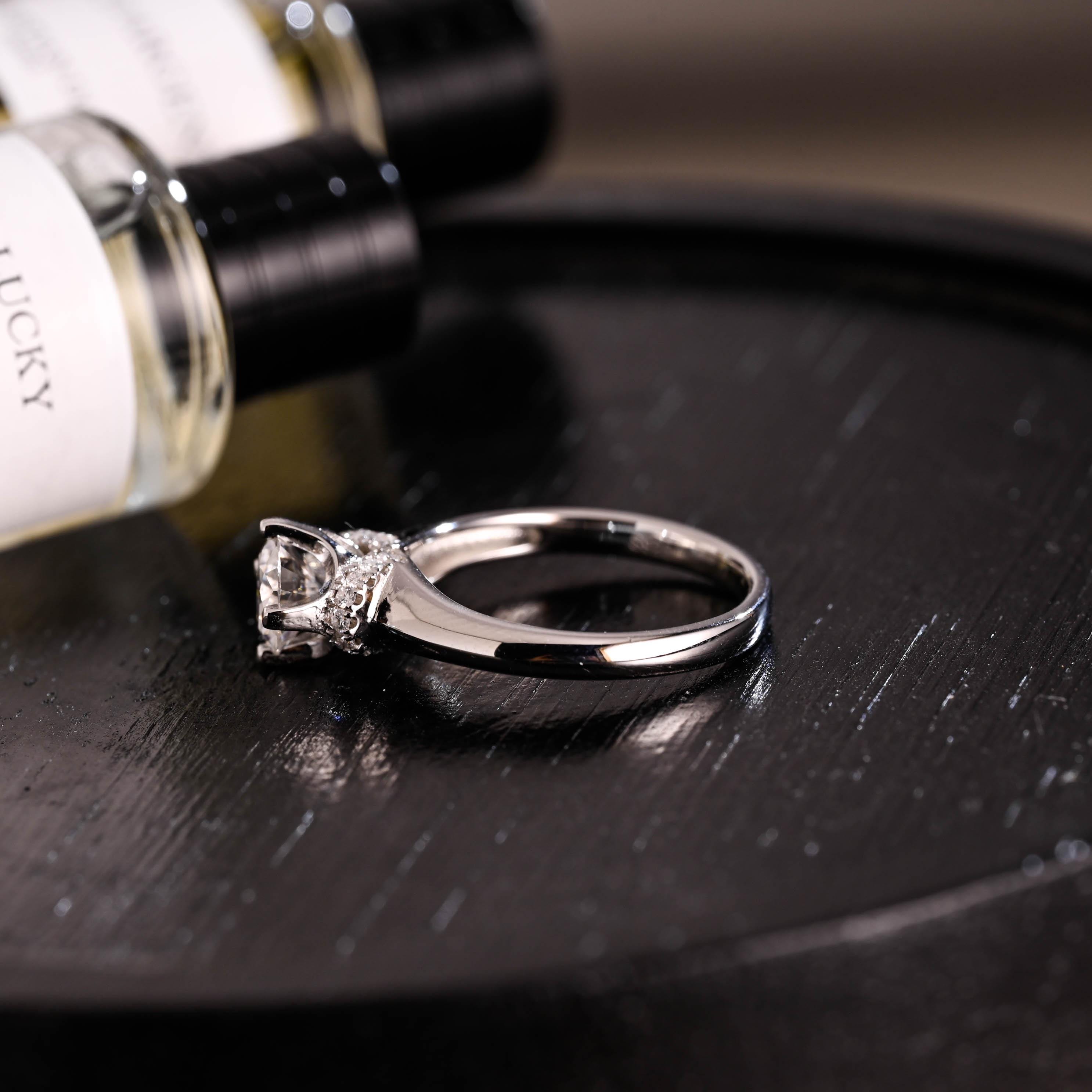 Solid Gold Round Cut Moissanite Engagement Ring, Anniversary Gift Birthday Gift for Women Wife