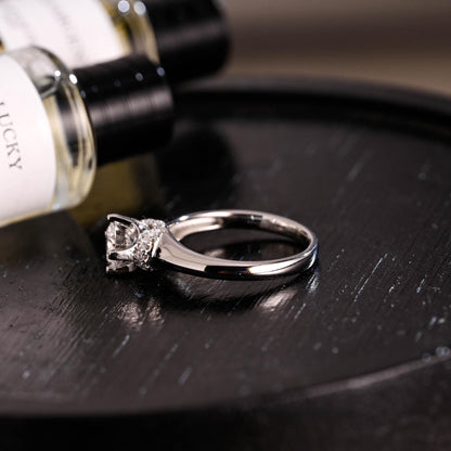 Solid Gold Round Cut Moissanite Engagement Ring, Anniversary Gift Birthday Gift for Women Wife