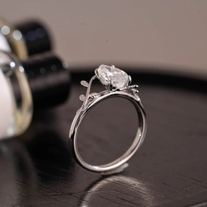Solid Gold Pear Cut Leaf-Shaped Band Moissanite Engagement Ring, Anniversary Gift Birthday Gift for Women Wife