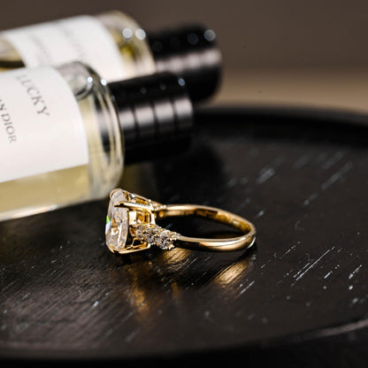 Solid Gold Oval Cut Moissanite Engagement Ring, Anniversary Gift Birthday Gift for Women Wife