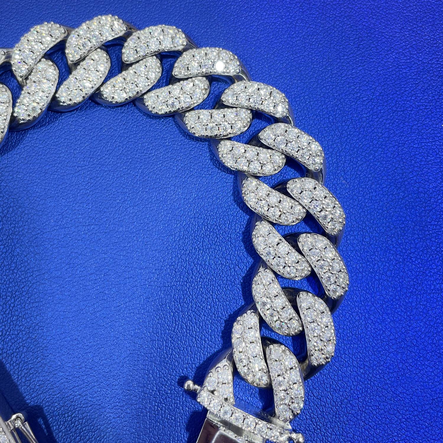 18.70 Carat Moissanite Cuban Link Chain: D Color VVS 925 Sterling Silver