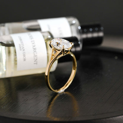 Solid Gold Solitaire Oval Cut Moissanite Engagement Ring, Anniversary Ring for Women