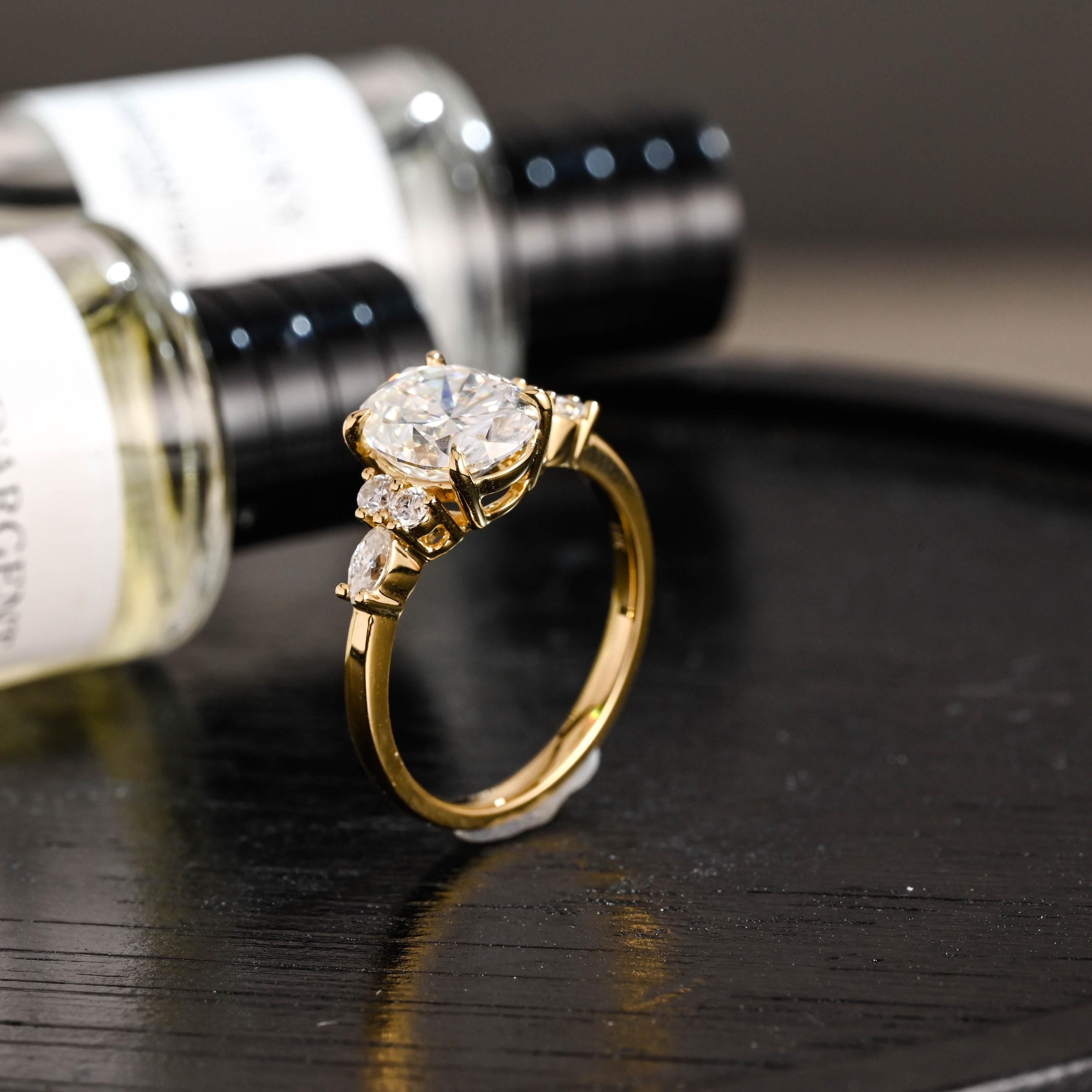 Solid Gold Oval Cut Moissanite Engagement Ring, Anniversary Gift for Women