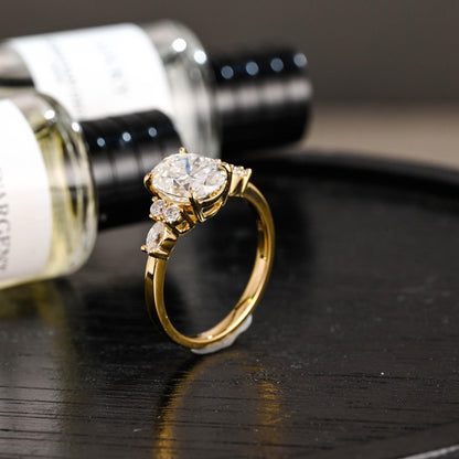 Solid Gold Oval Cut Moissanite Engagement Ring, Anniversary Gift for Women