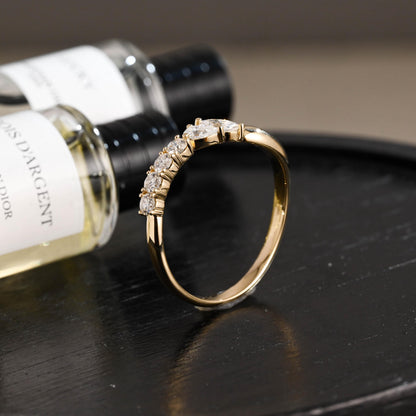 Solid Gold Marquise Pear Cut Moissanite Wedding Band, Matching Ring