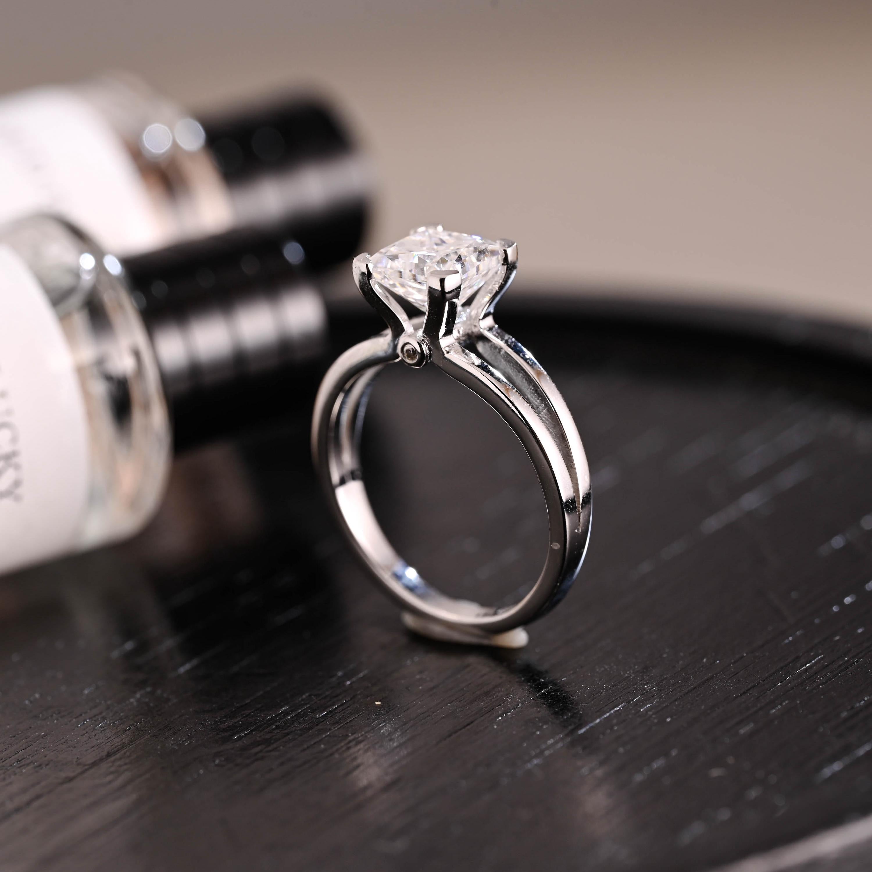 Solid Gold Princess Cut Moissanite Engagement Ring, Anniversary Gift Birthday Gift for Women Wife