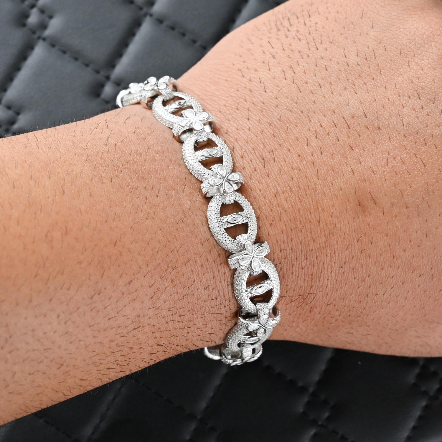 Iced Out Moissanite Clover Bracelet: 18 Carat Sterling Silver