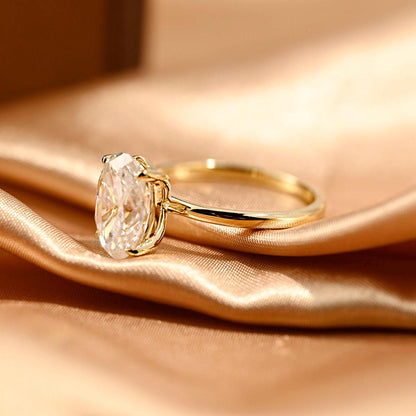 Solid Gold Solitaire Oval Cut Moissanite Engagement Ring, Anniversary Ring for Women