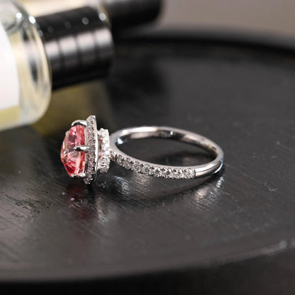 Solid Gold Heart Cut Pink Moissanite Engagement Ring, Hidden Halo Proposal Ring,Wedding Ring