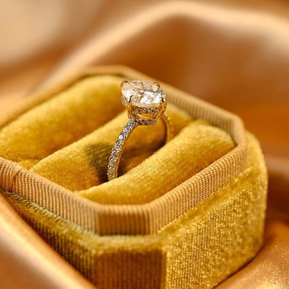 Solid Gold Double Hidden Halo Oval Cut Moissanite Engagement Ring