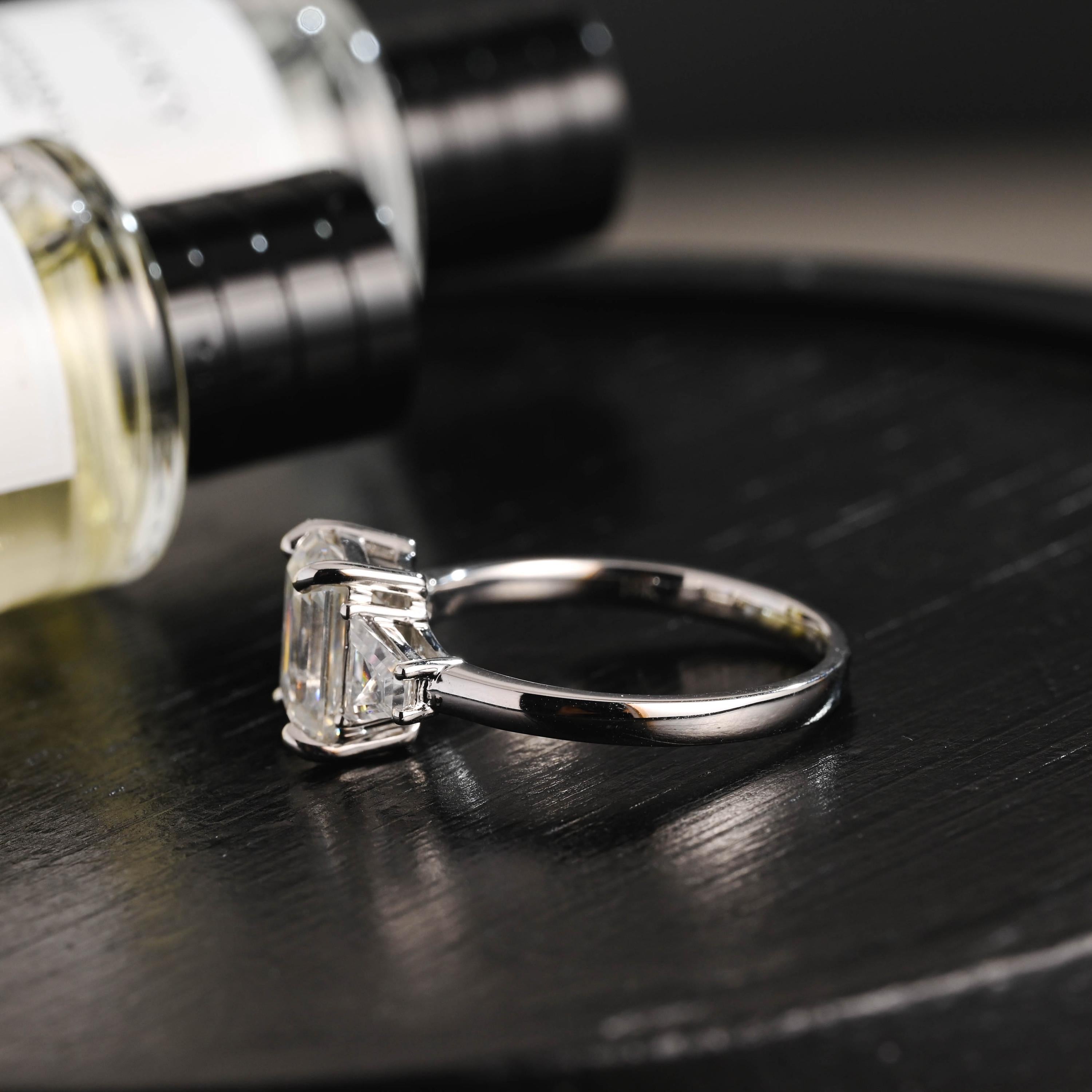 Solid Gold Emerald Cut Moissanite Engagement Ring, Proposal Ring, Promise Ring, Wedding Ring, Anniversary Gift Birthday Gift for Women Wife