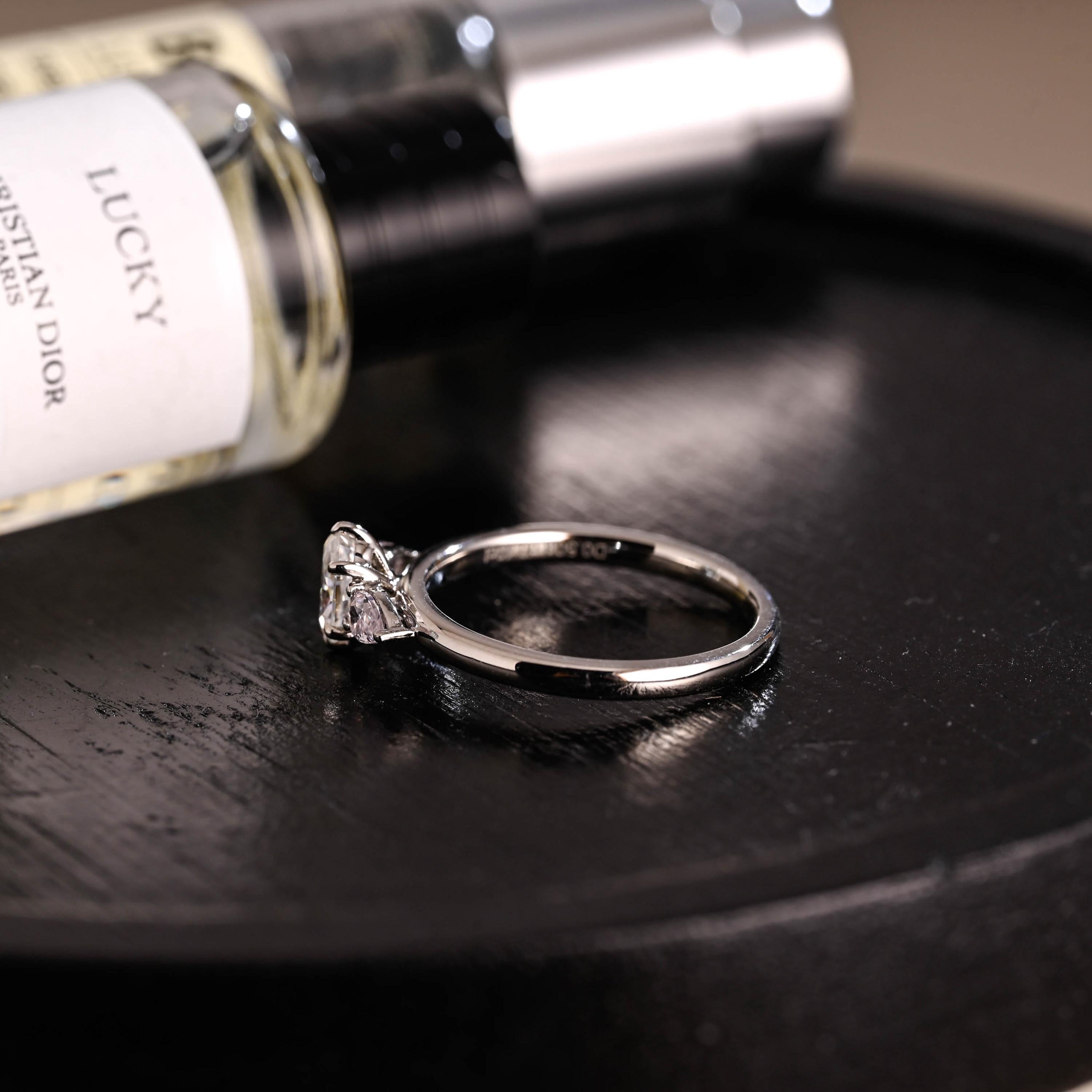 Solid Gold Three Stone Oval Moissanite Engagement Ring, Anniversary Gift for Women
