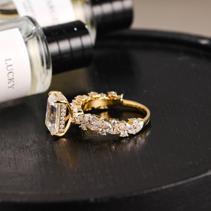 Solid Gold Emerald Cut Moissanite Engagement Ring, Proposal Ring, Promise Ring, Wedding Ring, Anniversary Gift Birthday Gift for Women Wife