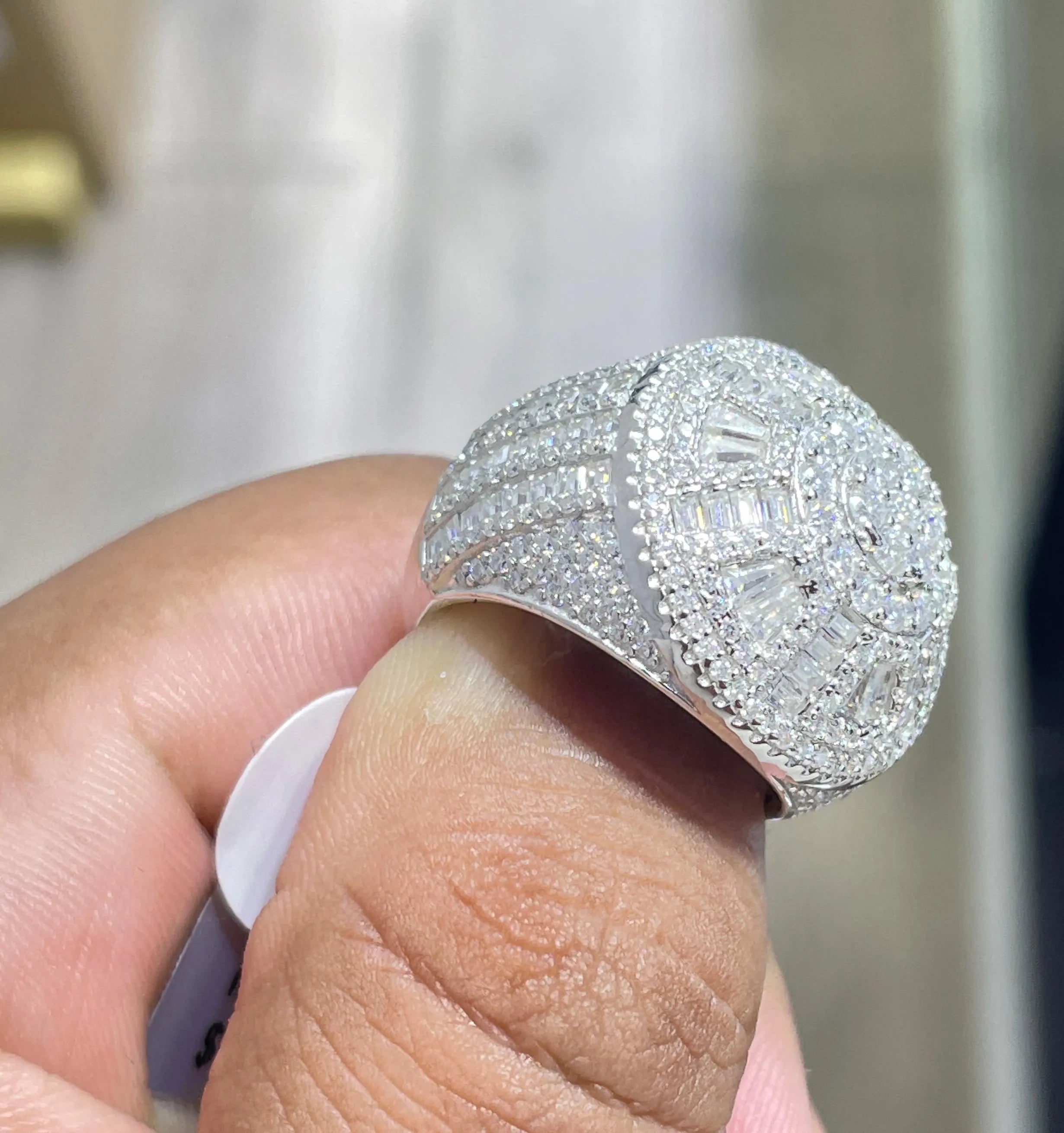 Iced Out Moissanite Dome Ring: 6.6 Carat Sterling Silver Hip Hop Ring