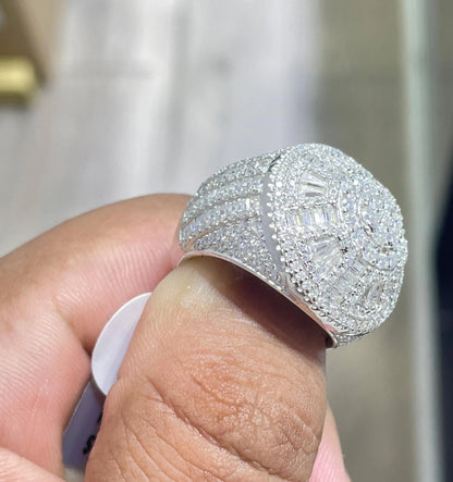 Iced Out Moissanite Dome Ring: 6.6 Carat Sterling Silver Hip Hop Ring