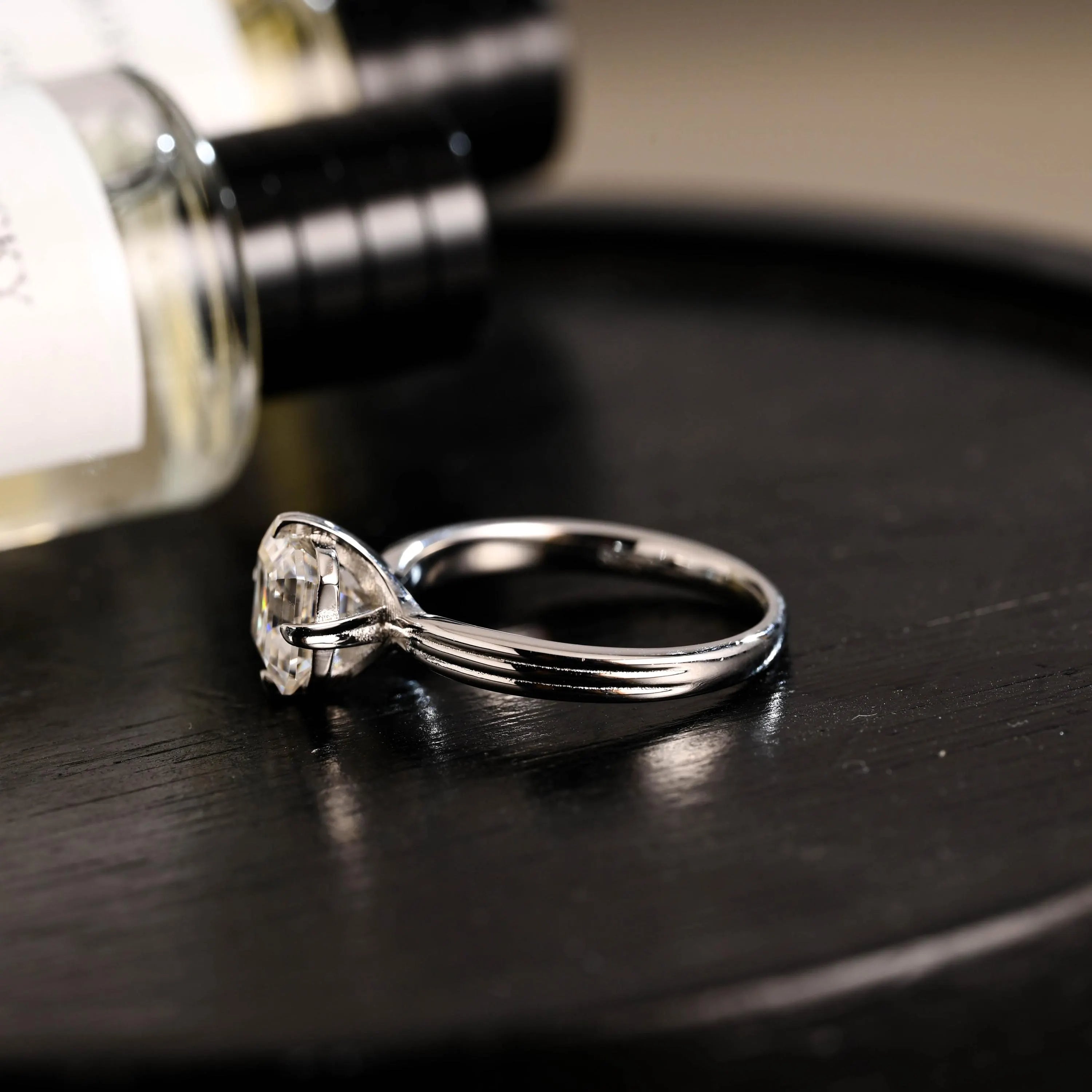 Solid Gold Asscher Cut Moissanite Engagement Ring, Anniversary Gift Birthday Gift for Women Wife