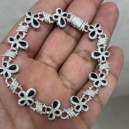 Moissanite Bracelet: Black Sapphire Cross, Sterling Silver, Iced Out 3.76ctw | 13.8mm