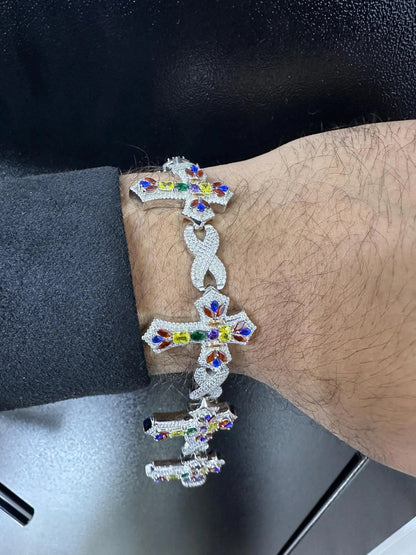 Iced Out Cross Bracelet: VVS Moissanite Hip Hop Jewelry, 12.64CTW