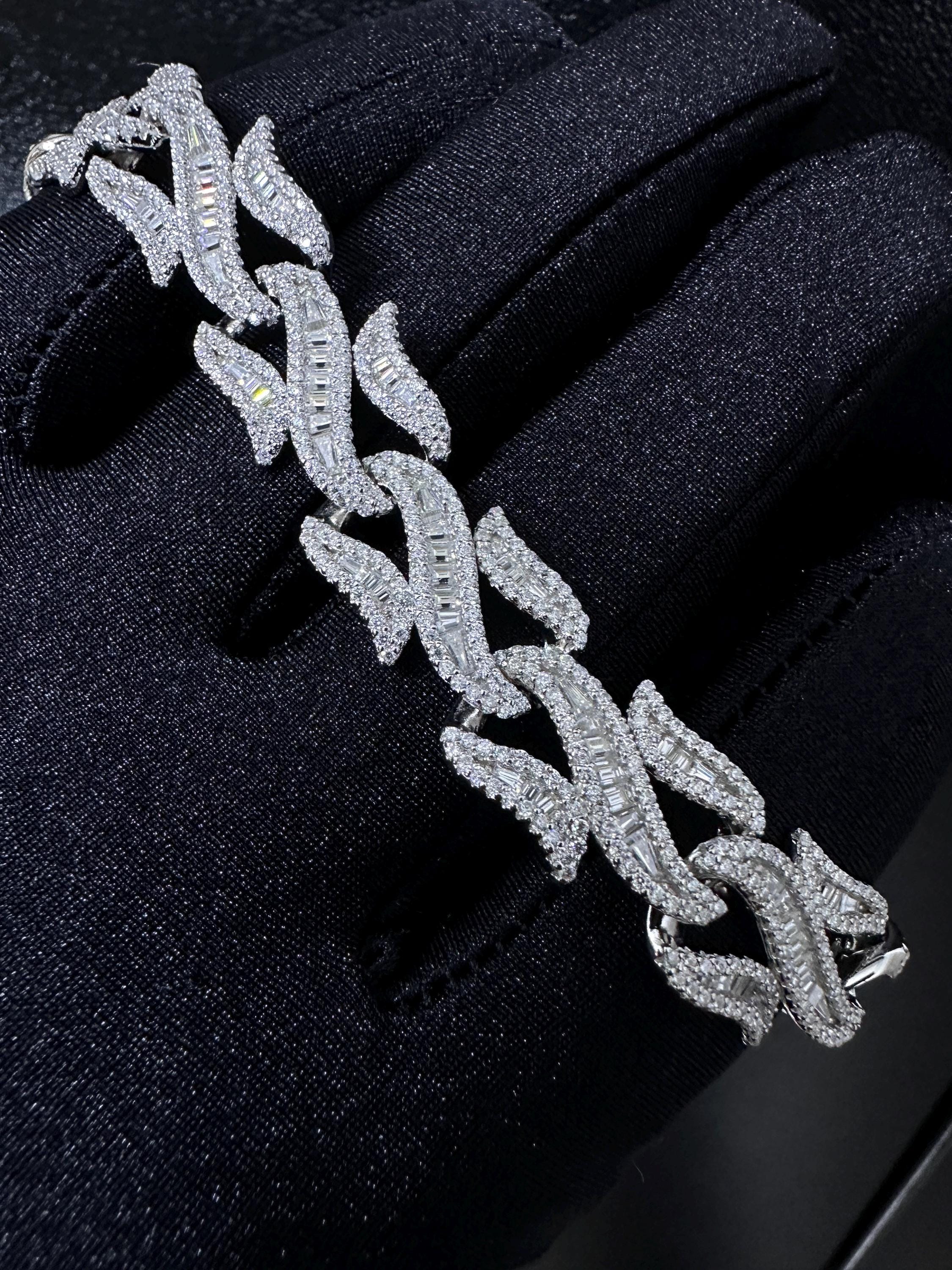 VVS1 Moissanite Diamond Link Bracelet: 925 Sterling Silver, D Color Baguette Moissanite Bracelet