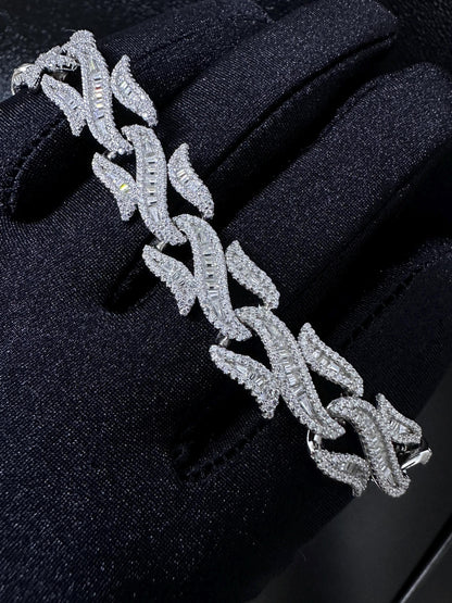 VVS1 Moissanite Diamond Link Bracelet: 925 Sterling Silver, D Color Baguette Moissanite Bracelet