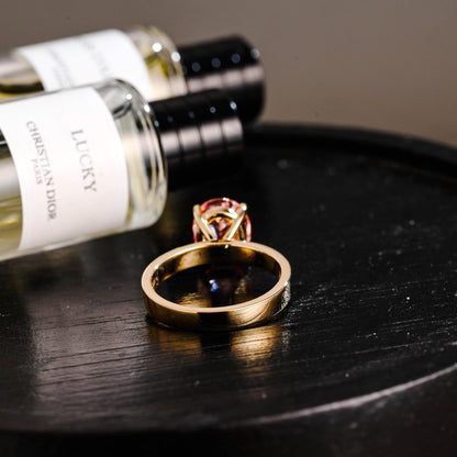 Solid Gold Oval Cut Solitaire Lab Grown Pink Sapphire Engagement Ring, 3mm Wide Proposal Ring