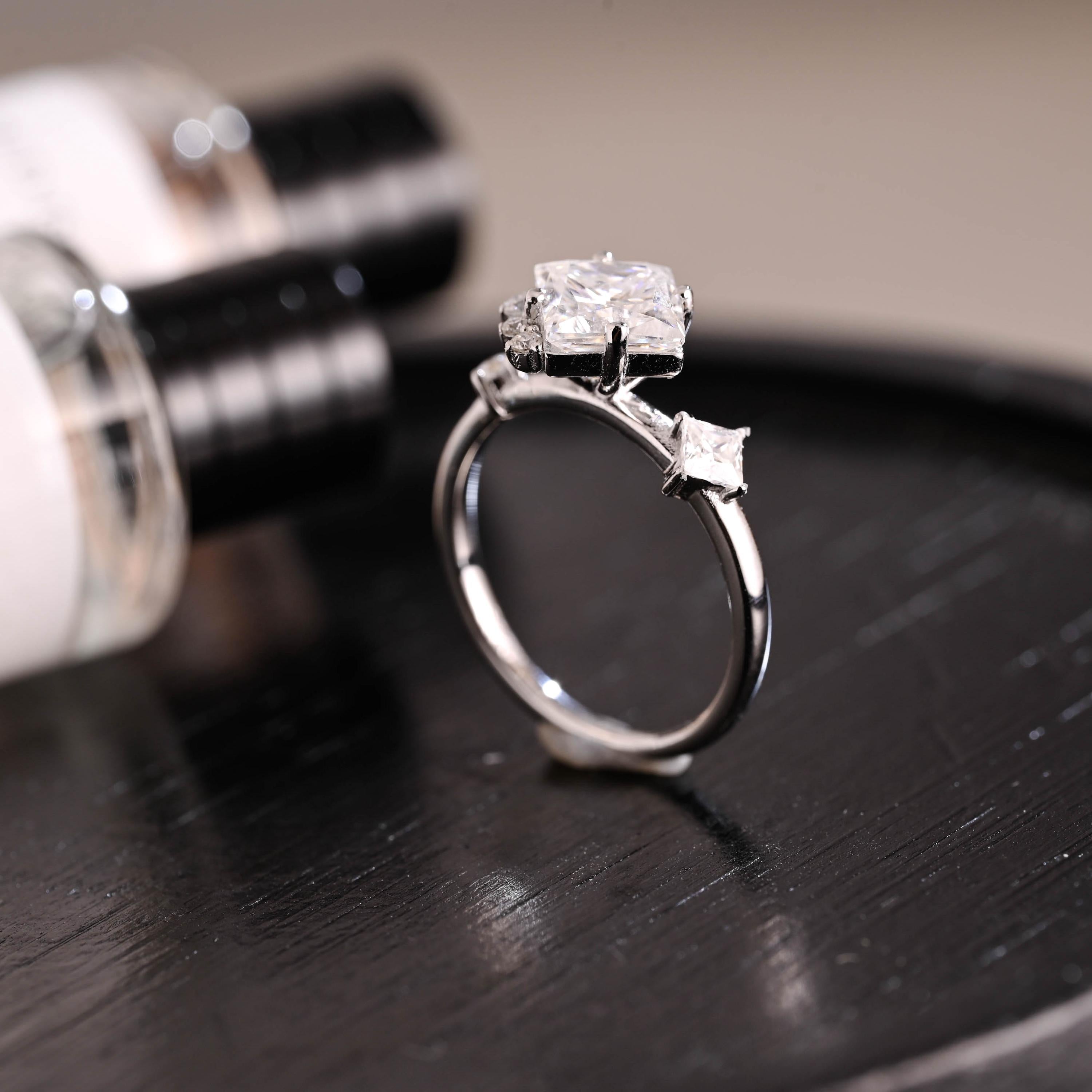 Solid Gold Princess Cut Moissanite Engagement Ring, Anniversary Gift Birthday Gift for Women Wife