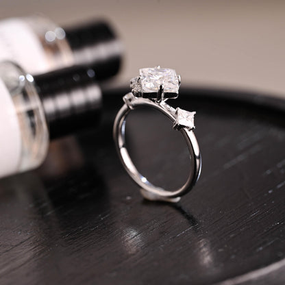 Solid Gold Princess Cut Moissanite Engagement Ring, Anniversary Gift Birthday Gift for Women Wife